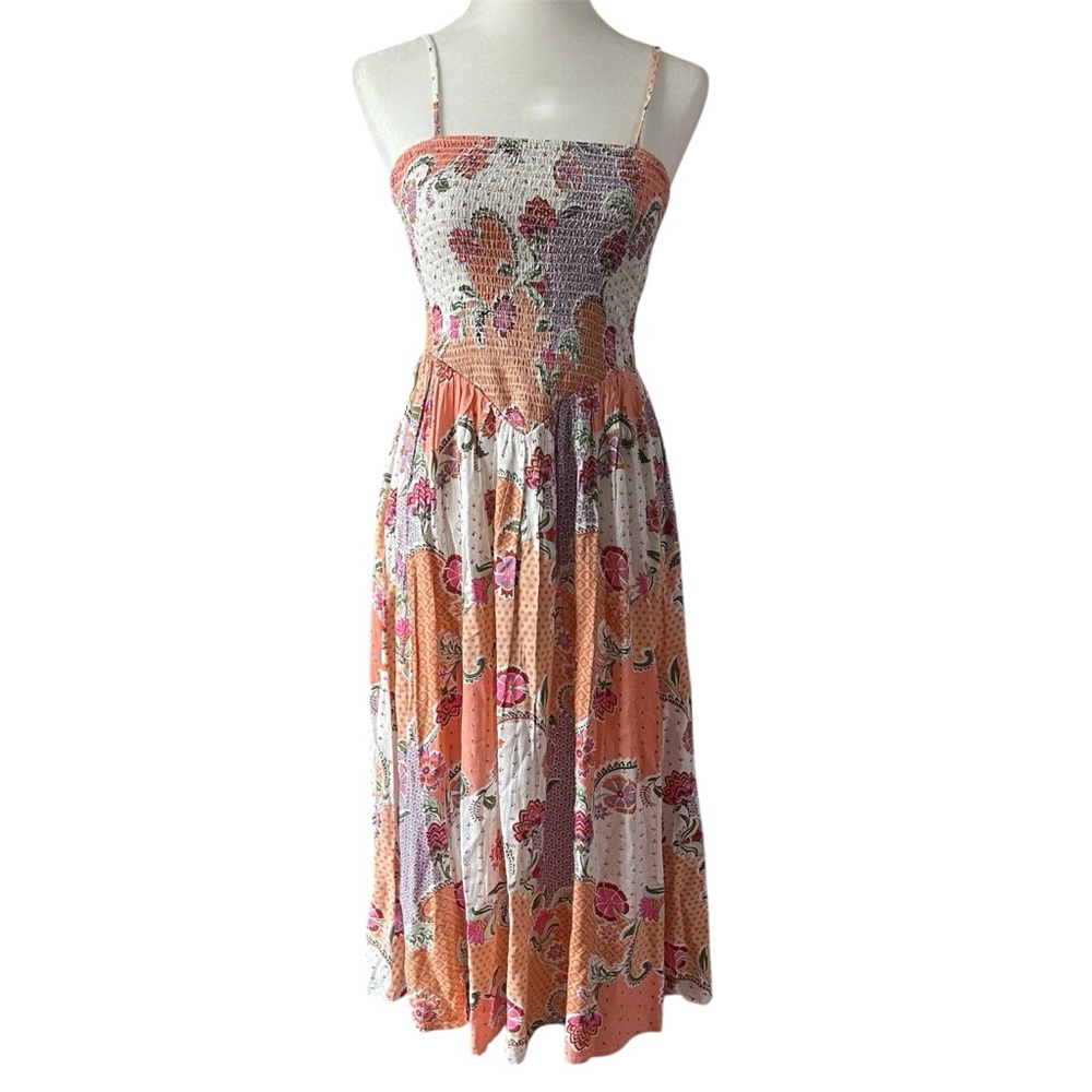 Patrons of Peace Peach Floral Smocked Sundress US S